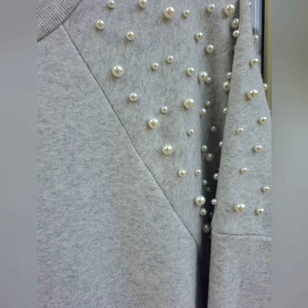 Express Pearl Embellished Gray Sweatshirt Dress Size Meduim - Picture 5 of 10